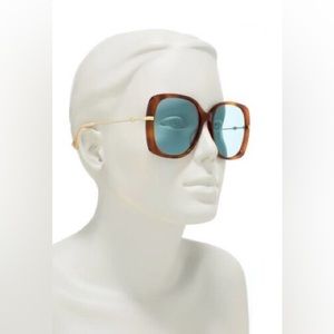 GUCCI • oversized square tortoise shell blue/green lens 57mm sunglasses